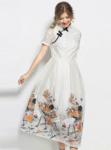 Organza Long Dress Floral Printed A-Line Party Dress