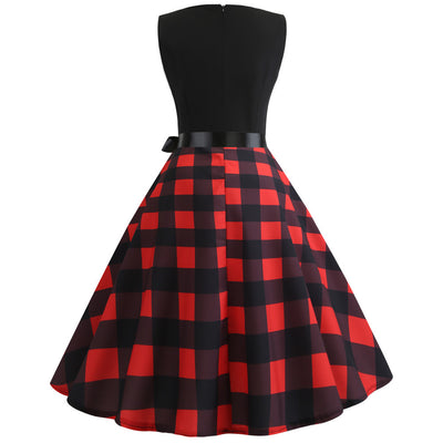 Sleeveless Retro Checkered Print Dress