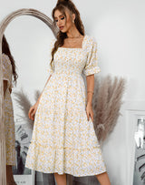 Square Short Sleeve Print Dress