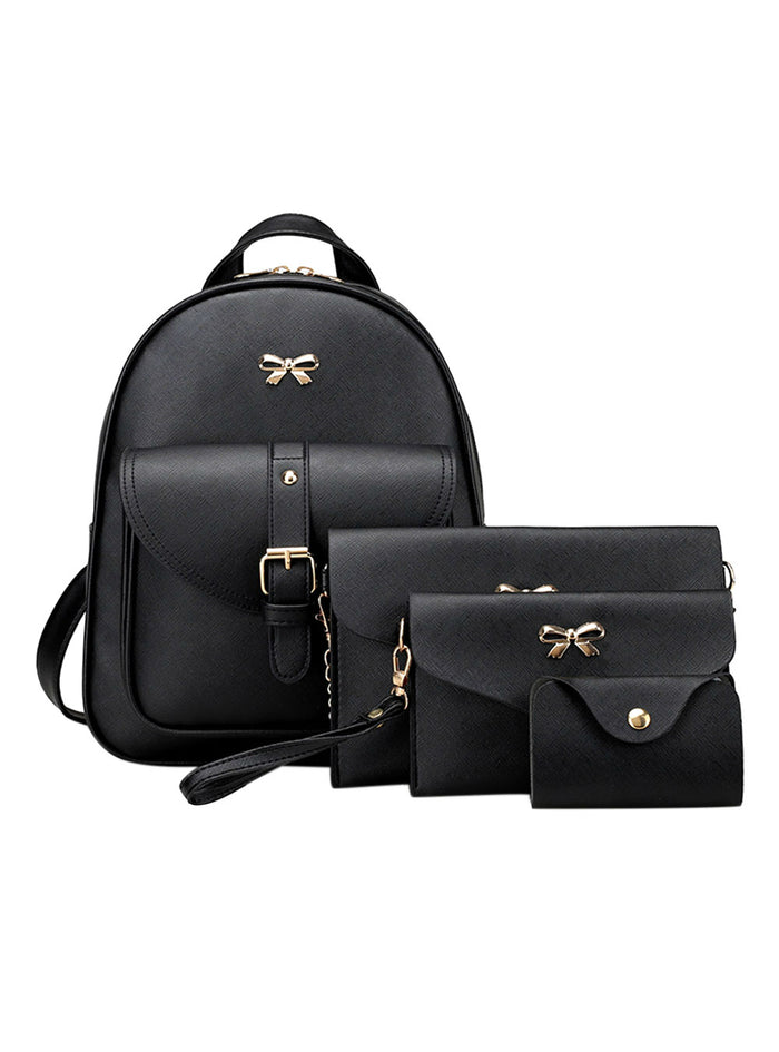 4Pcs/set PU Leather Mini Bow Women Backpack