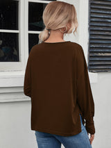 Loose V-neck Solid Color Long Sleeve T-shirt