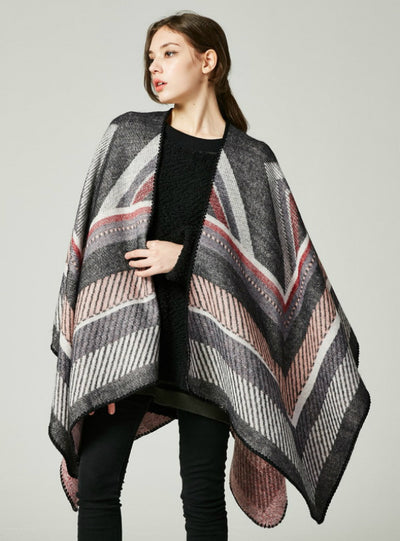 Cashmere Like Cape Large Frame Jacquard Split Shawl
