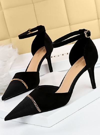 Shallow Pointed Metal Chain Sandals