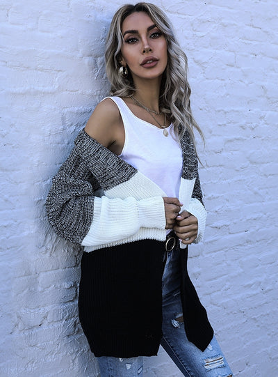 Casual Contrast Stitching Loose V-neck Sweater