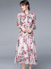 Printed Lantern Sleeve Slim Chiffon Dress