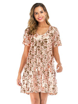 V-neck Loose Casual Short Sleeve Dress