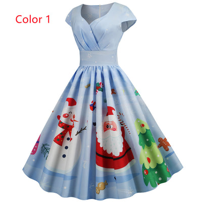 Christmas V-neck Print Dress