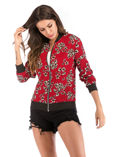 Women Printed Baseball Winter Short Zipper Coat