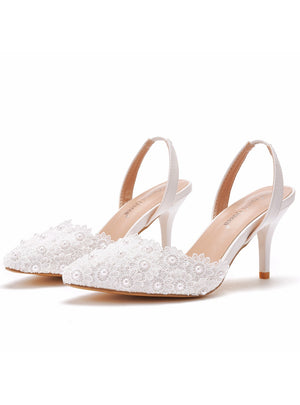 Shallow Pointed Sandal Lace Beaded Wedding Shoes
