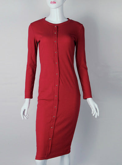 Midi Dress Knitted Mid-calf O-neck Dresses