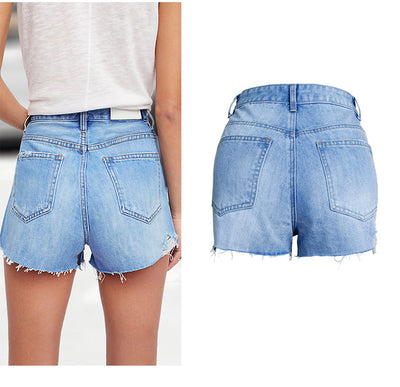 High Waist Pearl Beaded Denim Shorts