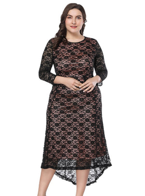 Hi Lo Plus Size Lace Long Sleeve Dress