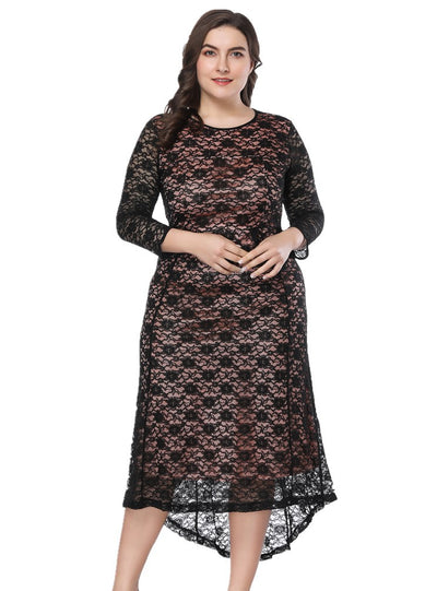 Hi Lo Plus Size Lace Long Sleeve Dress