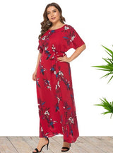 Scoop Short Sleeve Print Plus Dress