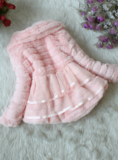 Baby Faux Fox Fur Collar Winter Flower Lace Outerwear 