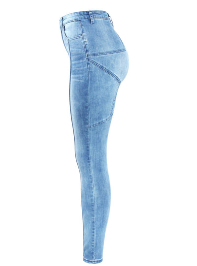 High Waist Patchwork Jeans Woman Stretchy Denim Pencil