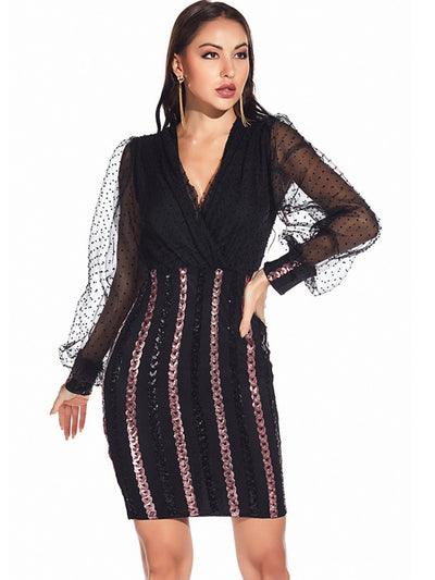Casual Mesh Stitching Sequined Dress