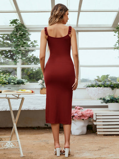 V-neck Ruffled Strap Hip Dress