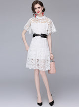 White Lace Short Sleeve Dress