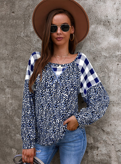 Leopard Print Stitching Long Sleeve T-shirt