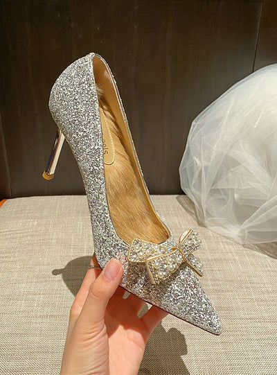 Thin-heeled Bow Pointed High Heels