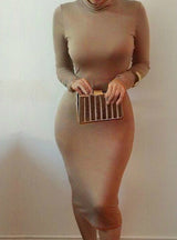 Long Sleeve Sexy Dress Solid Color Bodycon Dress