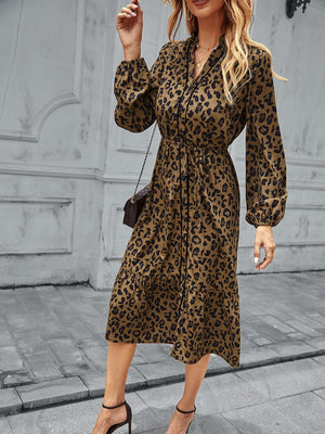 Sexy V-neck Leopard Long Sleeve Dress