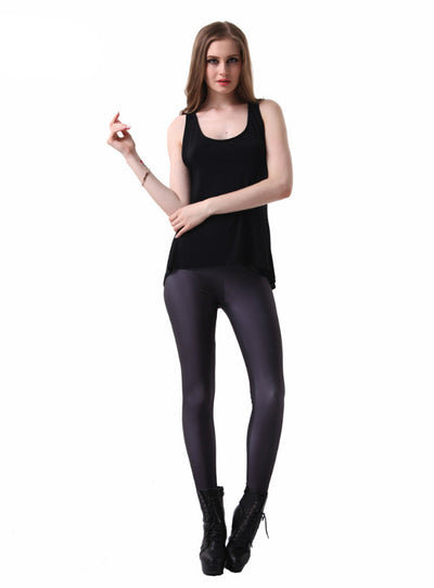 Printed Pants Lady Elastic Wet Look Black Leggings