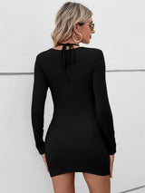 Casual Halter Hollow Short Long Sleeve Dress