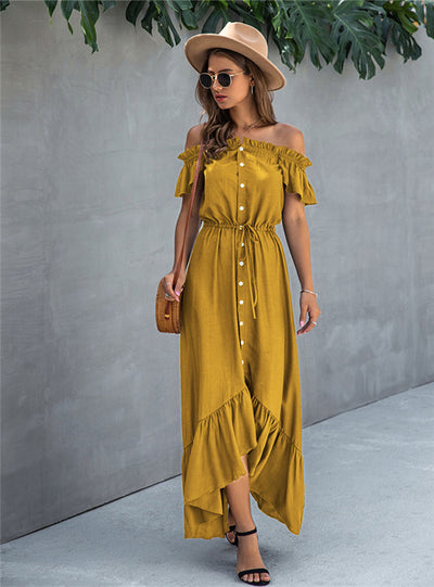 Off Shoulder Women Strapless Backless Ruffle Dress