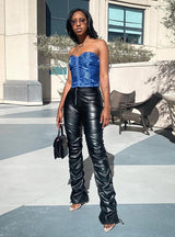 Imitation Leather Trousers High Waist-pack Feet Pants