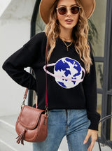 Turtleneck Printed Color Matching Sweater