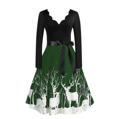 Long Sleeve V-neck Print Dress