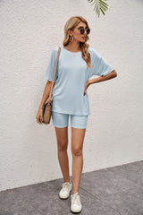Casual Solid Color Shorts Two-piece Suit