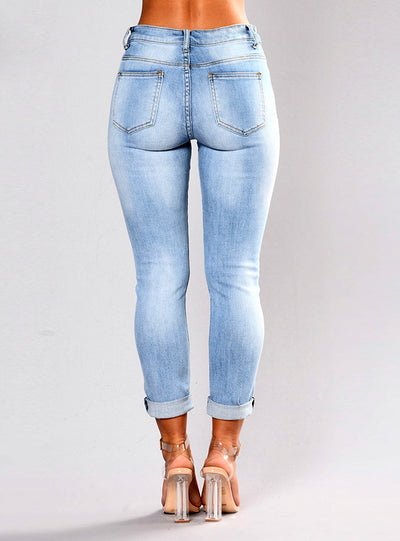 Ripped Embroidery Jeans Woman Stretch Skinny 