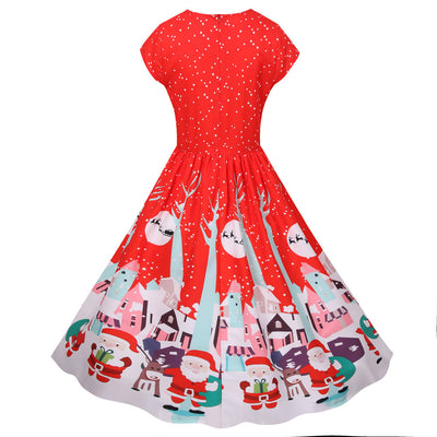 Christmas Short Sleeve Printed Dress