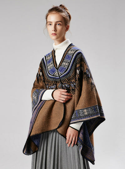 Abstract Pattern Thickened Split Dual-Purpose Shawl