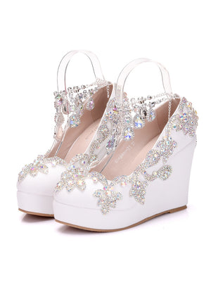 Rhinestone Tassel Wristband Slope Wedding Shoes