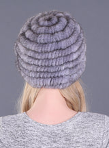 Ladies Mink Wool Knitted Hat Flower Decoration