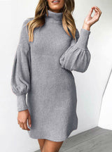 Warm Turtleneck Long Sleeve Knitted Evening Party Dresses