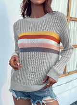 Hollow Rainbow Striped Sweater