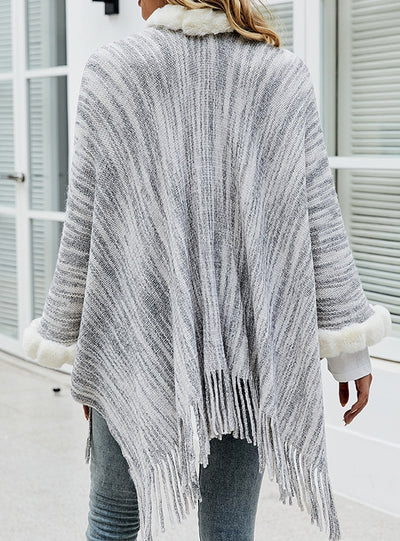 Fringe Shawl Fur Collar Cardigan Coat