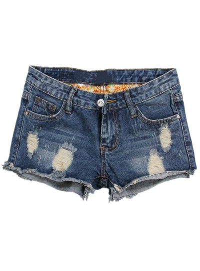 Denim Ripped Mini Shorts Frayed Cuffs 