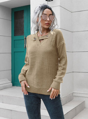 Button Long Sleeve Loose Sweater