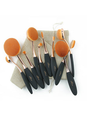 10 pcs Rose Gold Oval Makeup Brushes Extremely