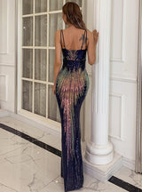 Slim-fitting Banquet Sequins Geometric Evening Dress