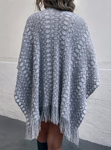 Crocheted Knitted Fringed Cloak Shawl
