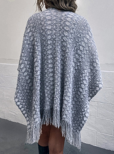Crocheted Knitted Fringed Cloak Shawl