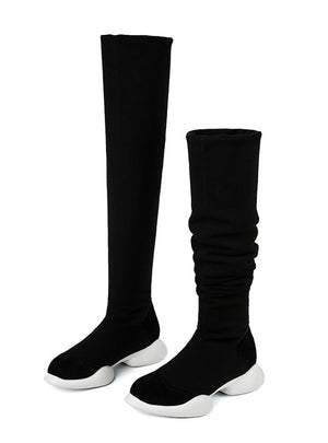 Genuine Leather+Stretch Fabrics Elastic Boots 