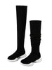 Genuine Leather+Stretch Fabrics Elastic Boots 